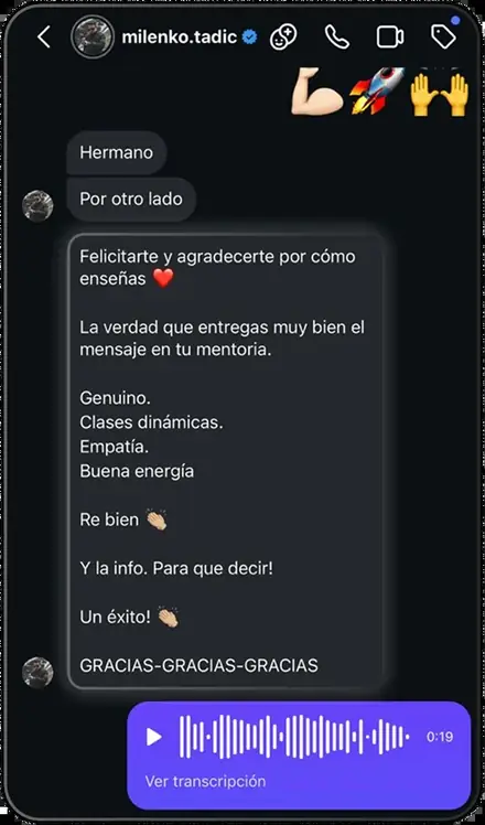Mensaje de agradecimiento de un alumno
