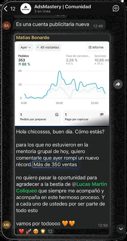 Alumno compartiendo su récord de ventas