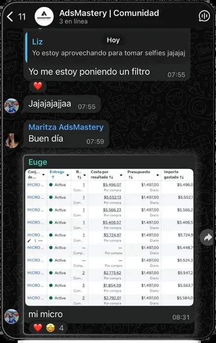 Alumna compartiendo sus campañas activas