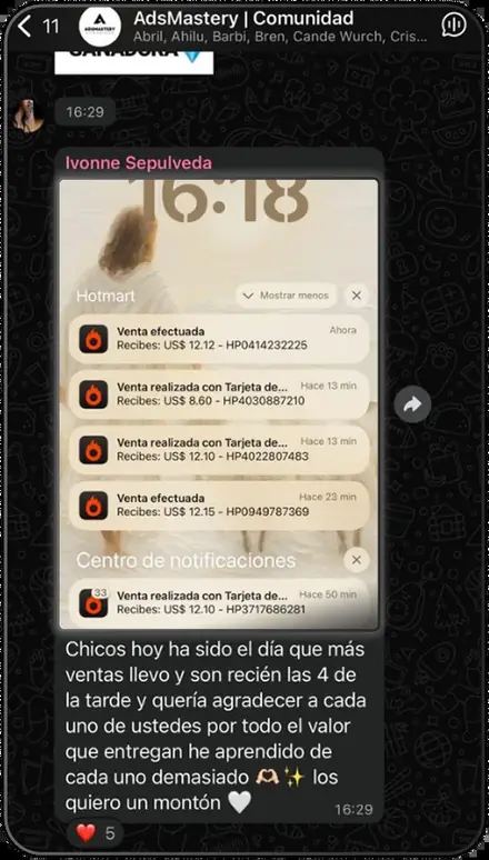 Alumna compartiendo sus ventas del día